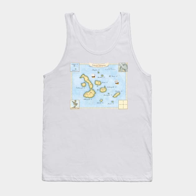 Galapagos Archipelago Map With Sailing Ships Tank Top by Mozartini